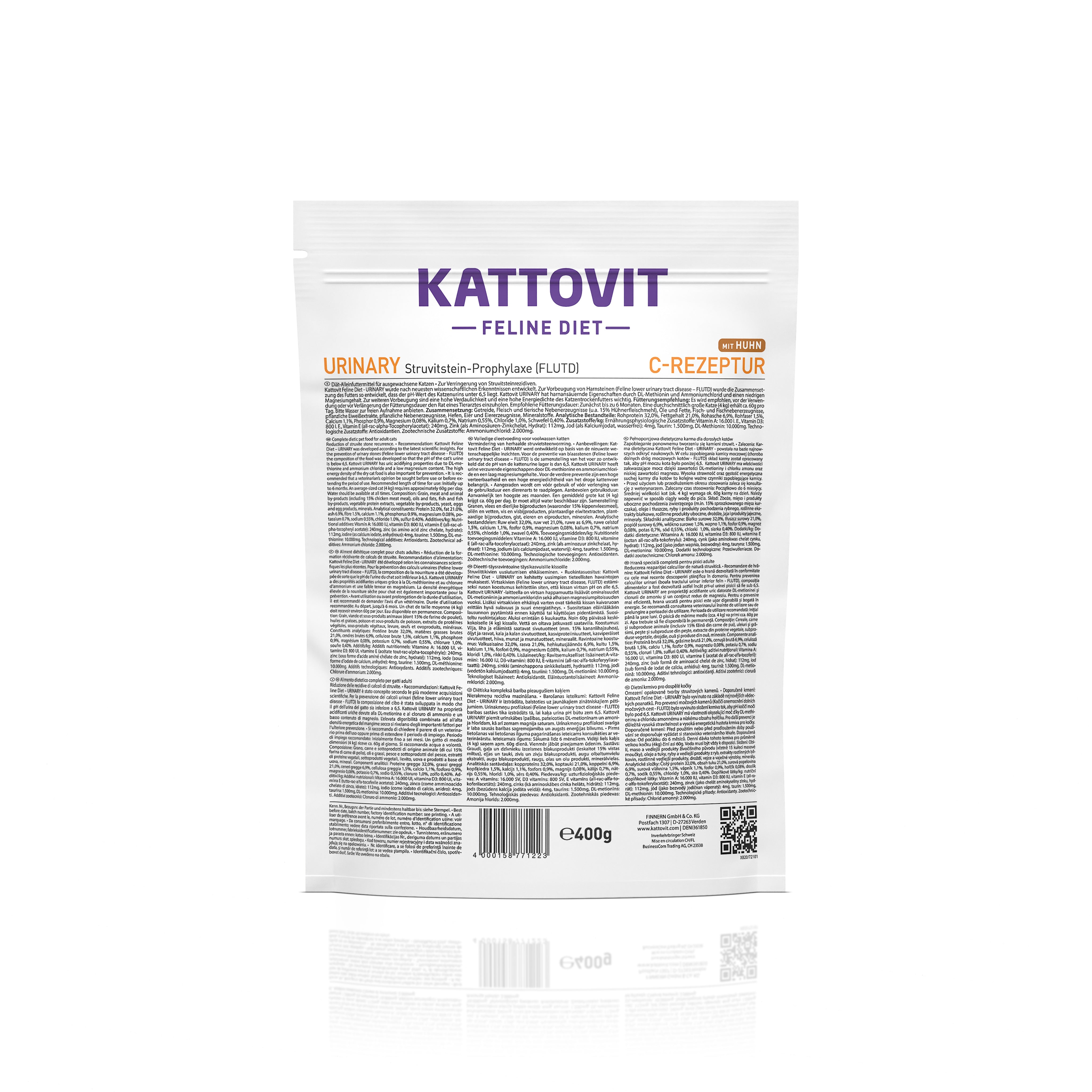 Rückseite einer Trockenfutter-Verpackung von KATTOVIT Urinary.