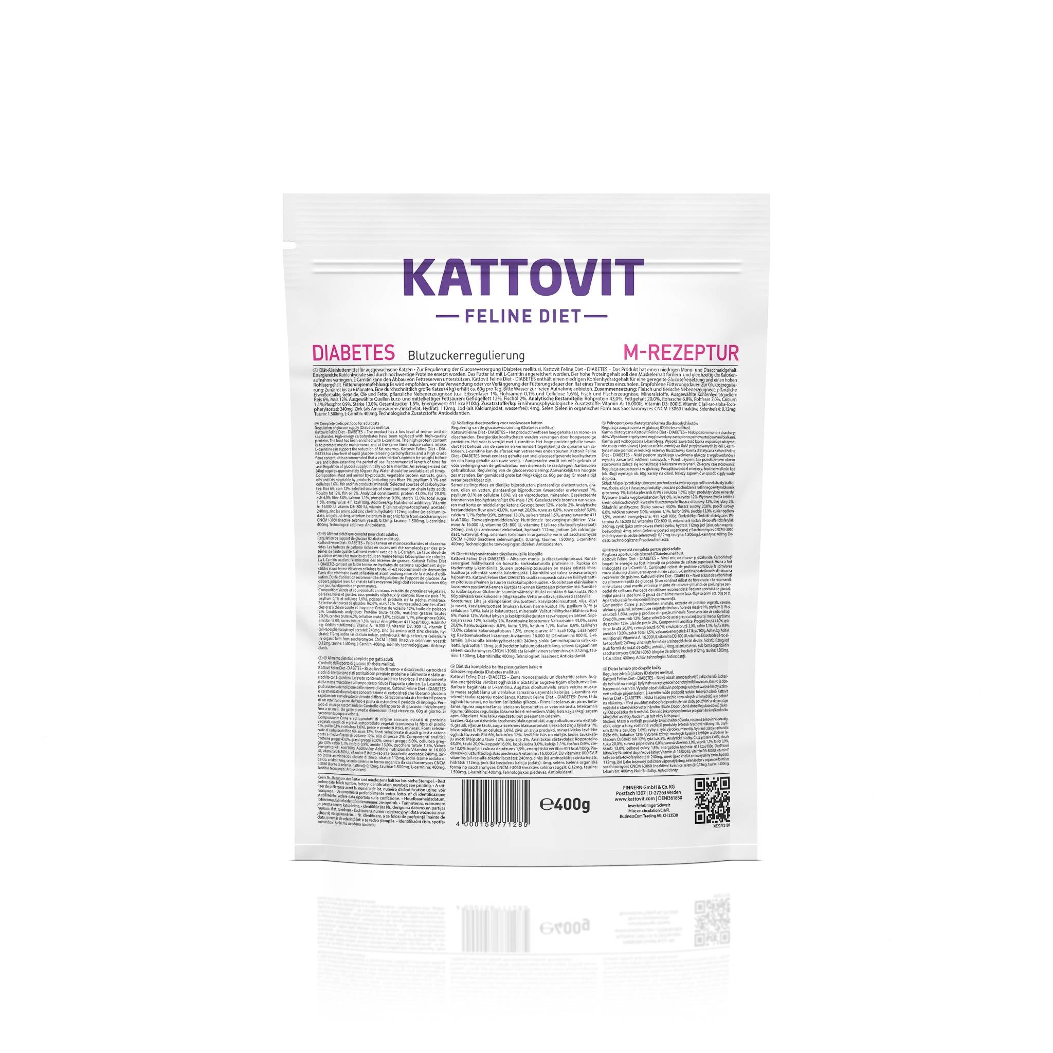 Rückseite einer Trockenfutter-Verpackung von KATTOVIT Diabetes.