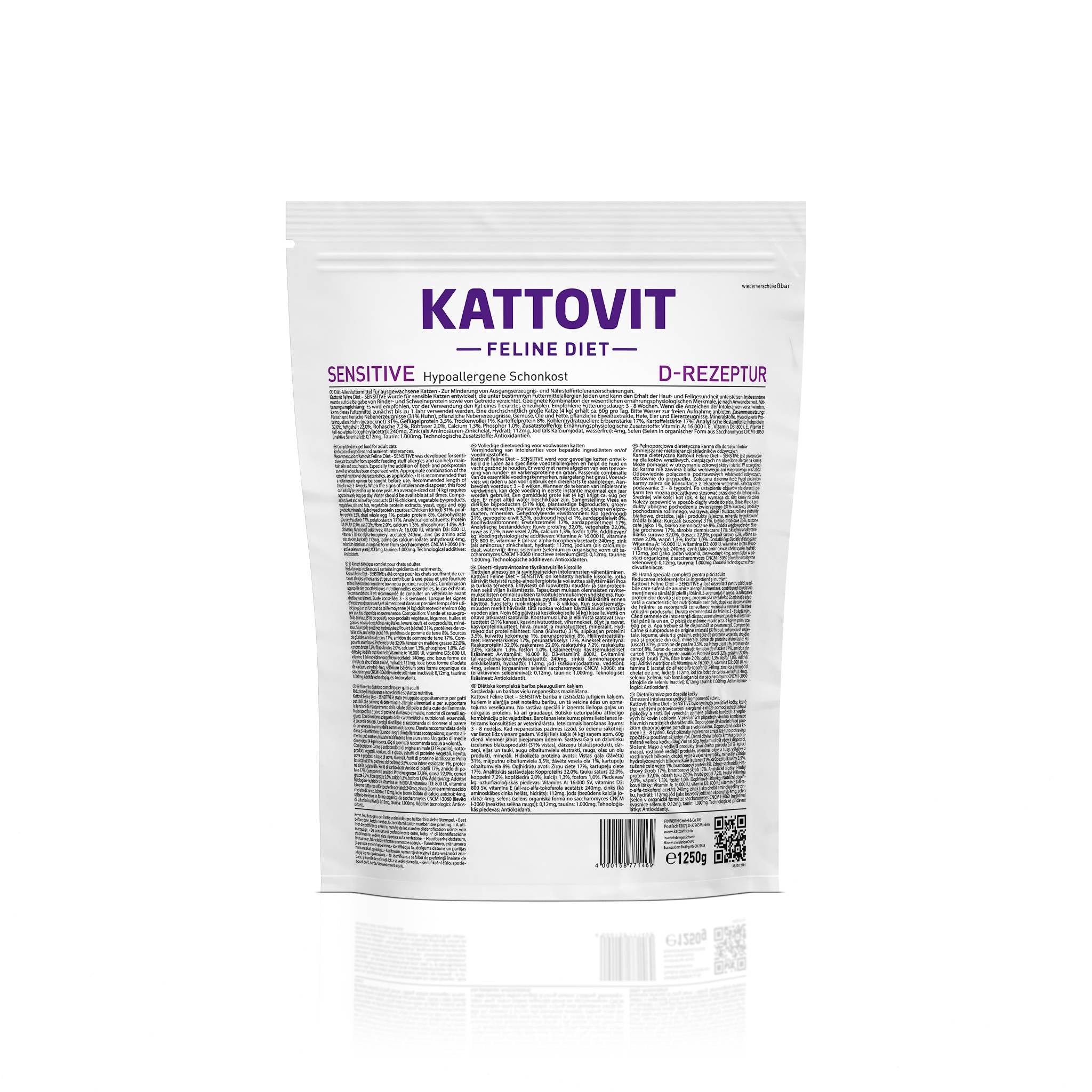 Rückseite einer Trockenfutter-Verpackung von KATTOVIT Sensitive.