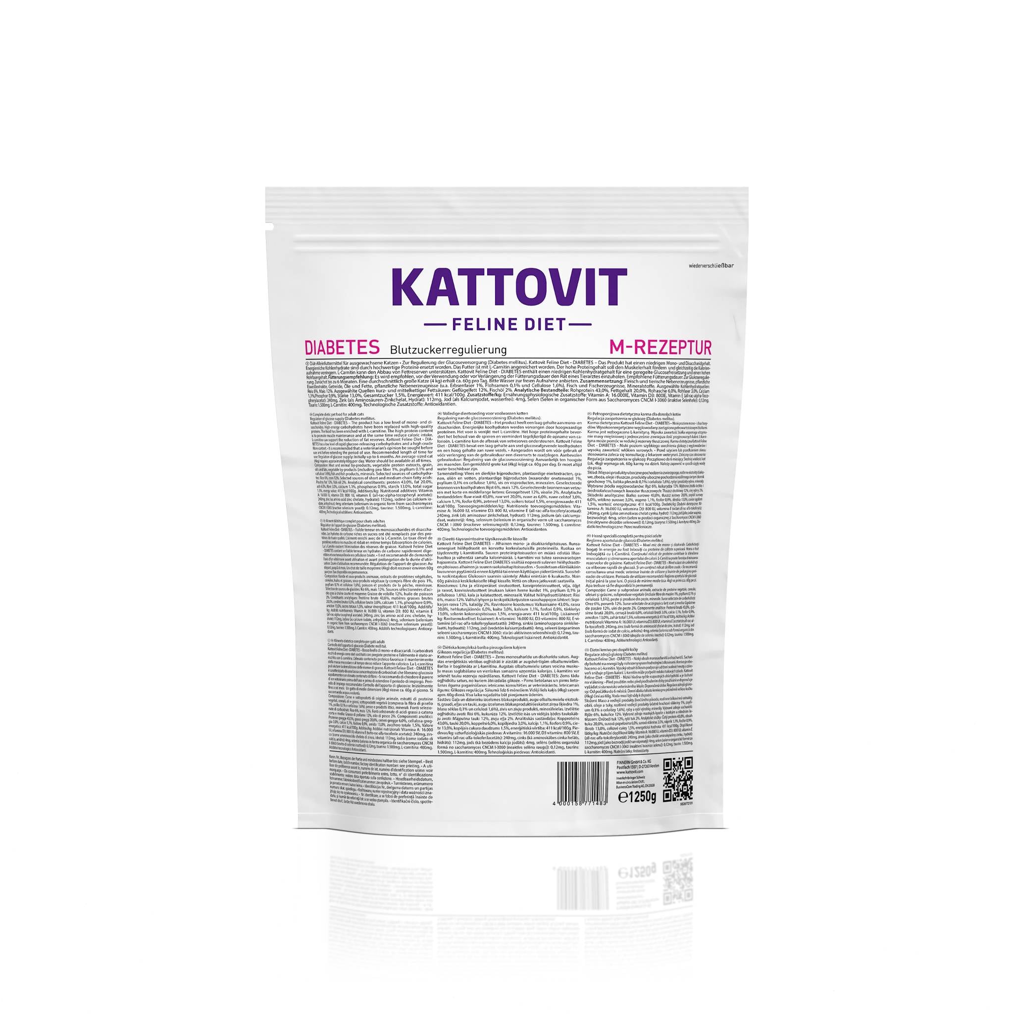 Rückseite einer Trockenfutter-Verpackung von KATTOVIT Diabetes.