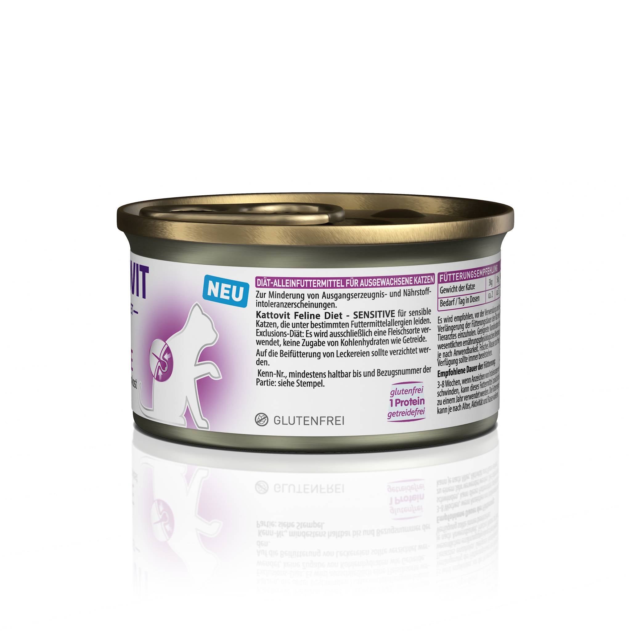 Rückseite einer KATTOVIT-Dose Sensitive mit detaillierten Produktinformationen.
