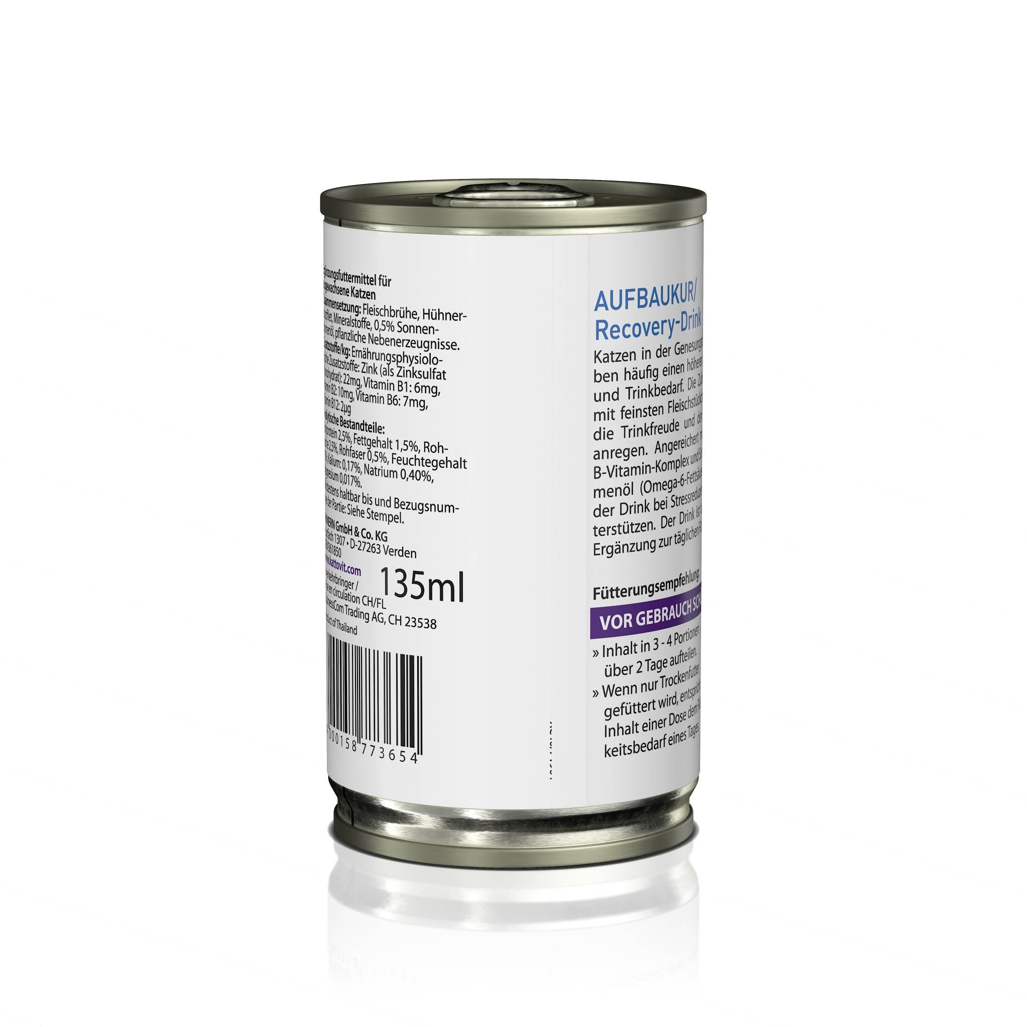 Rückseite einer KATTOVIT-Dose Aufbaukur-Drink mit einem Inhalt von 135ml.