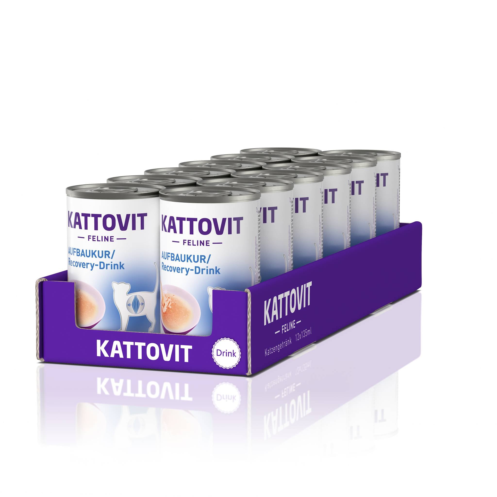 KATTOVIT Aufbaukur/Recovery-Drink Dosen in lila Verpackung.