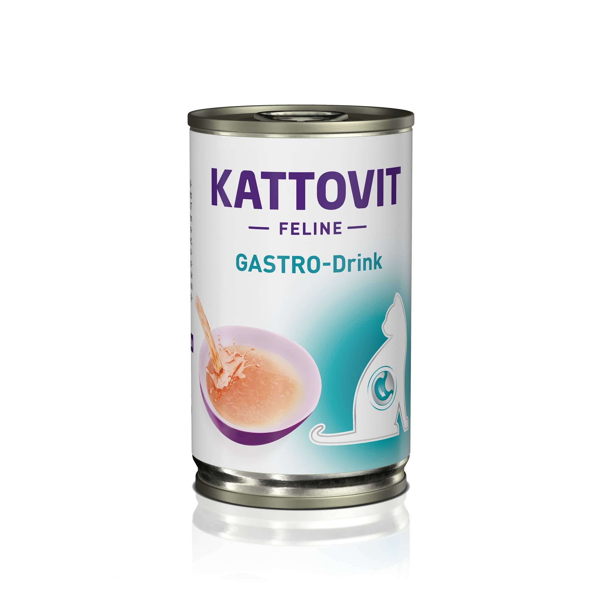 Eine weiße Dose mit dem Etikett "KATTOVIT Feline Diet Gastro-Drink".