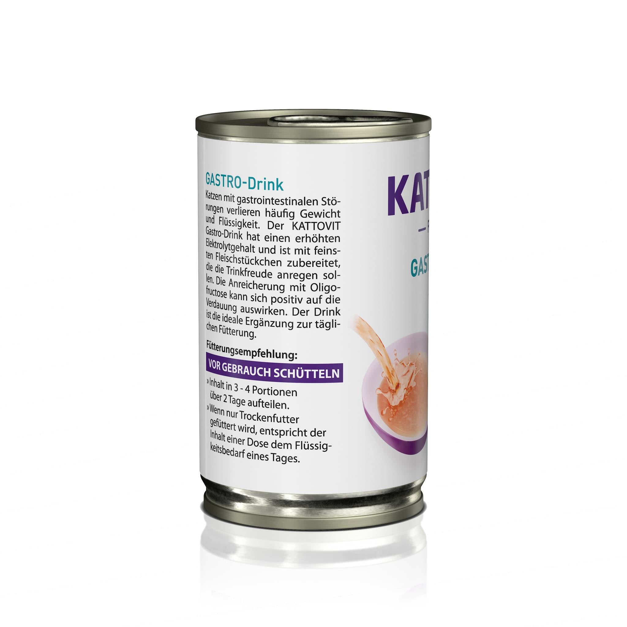 Rückseite einer KATTOVIT-Dose Gastro-Drink mit detaillierten Produktinformationen.