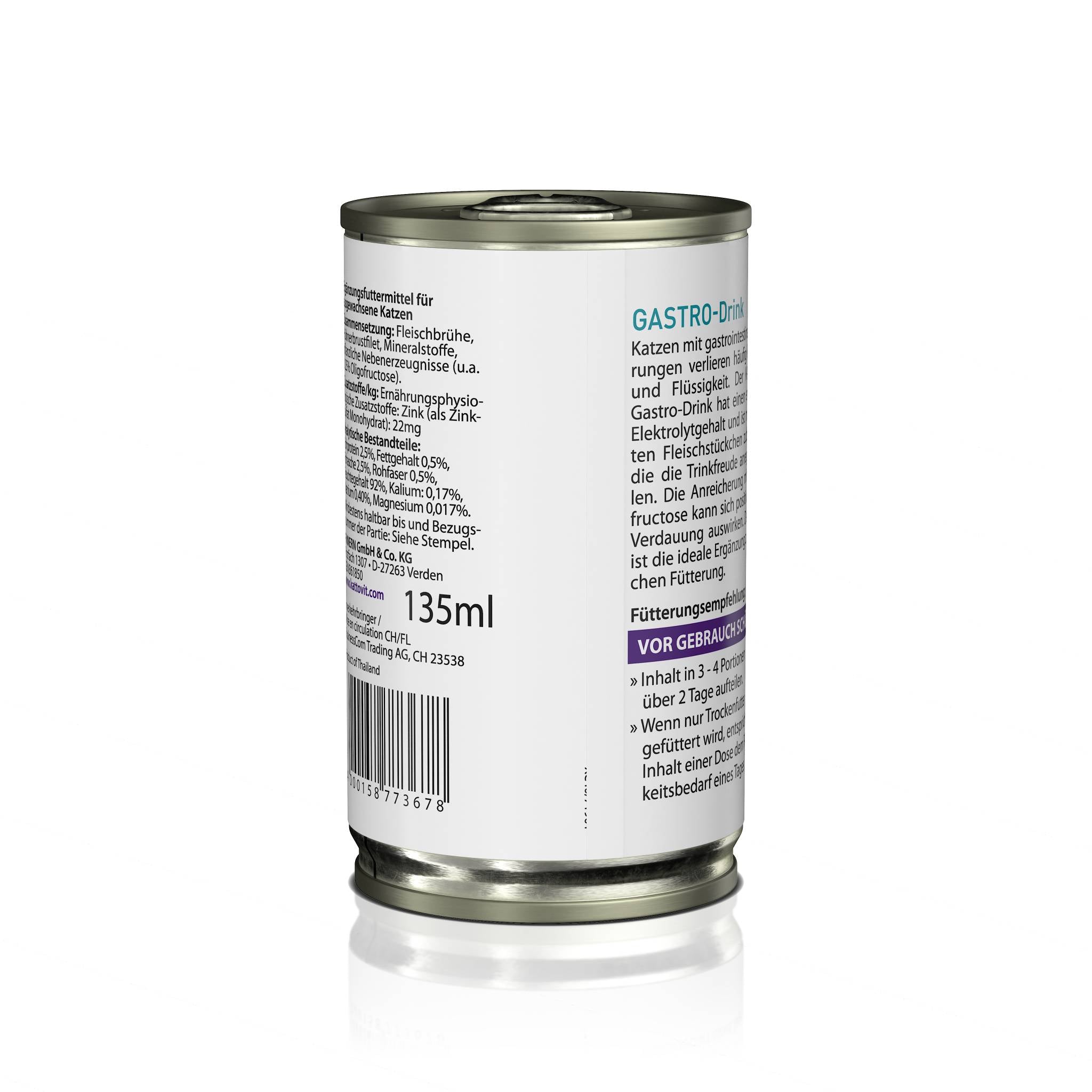 Rückseite einer KATTOVIT-Dose Gastro-Drink mit einem Inhalt von 135ml.