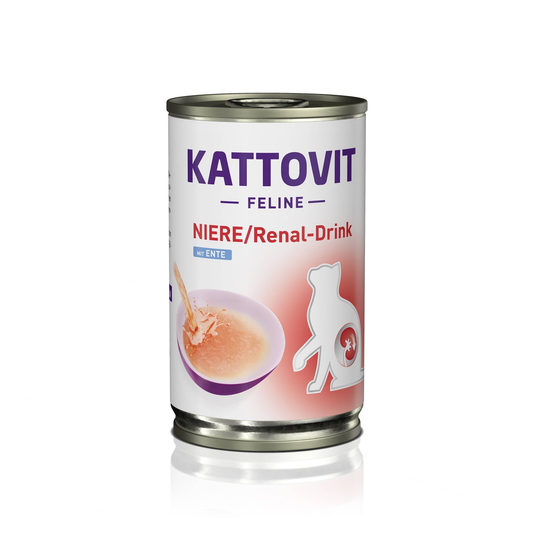 Eine Dose Katzenfutter der Marke KATTOVIT, speziell für Nieren-Probleme, mit Ente.
