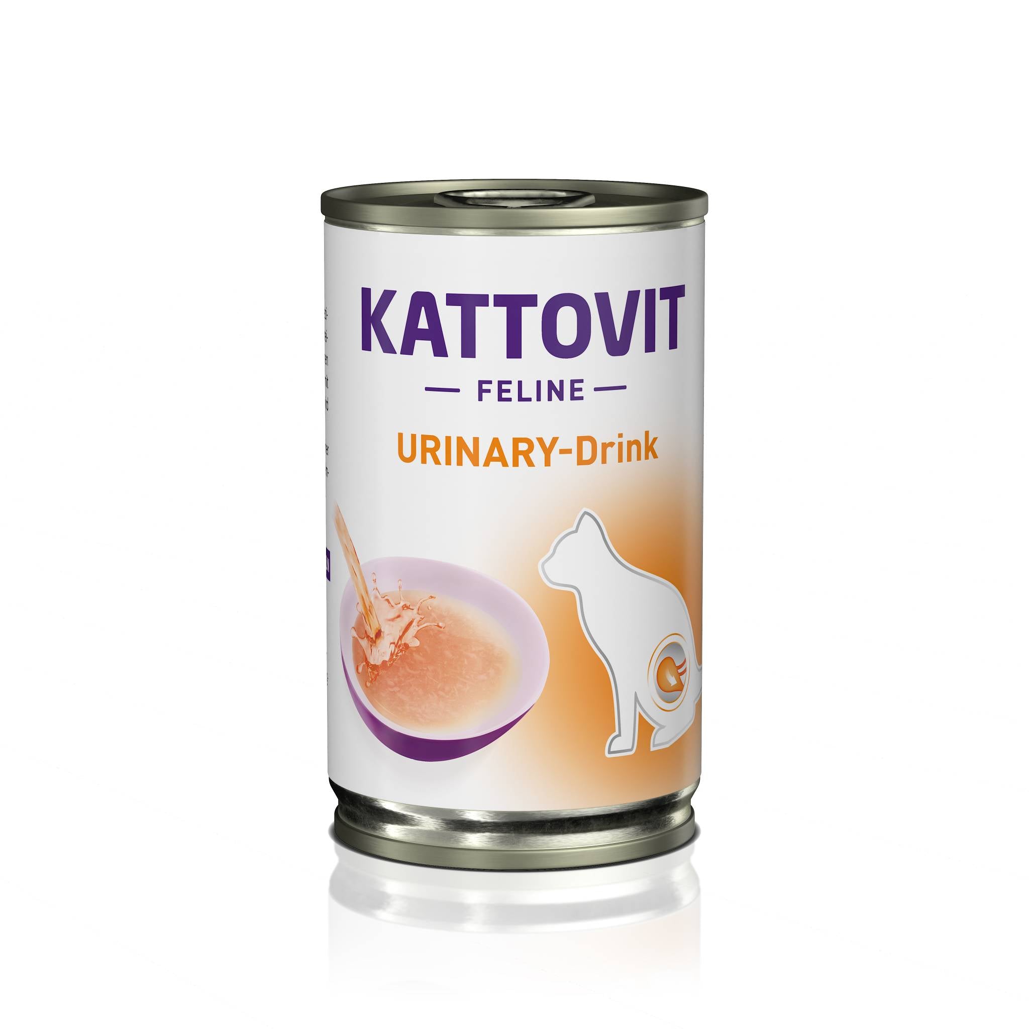 KATTOVIT Feline Diet Urinary-Drink-Dose mit Katze und Futterschale abgebildet.
