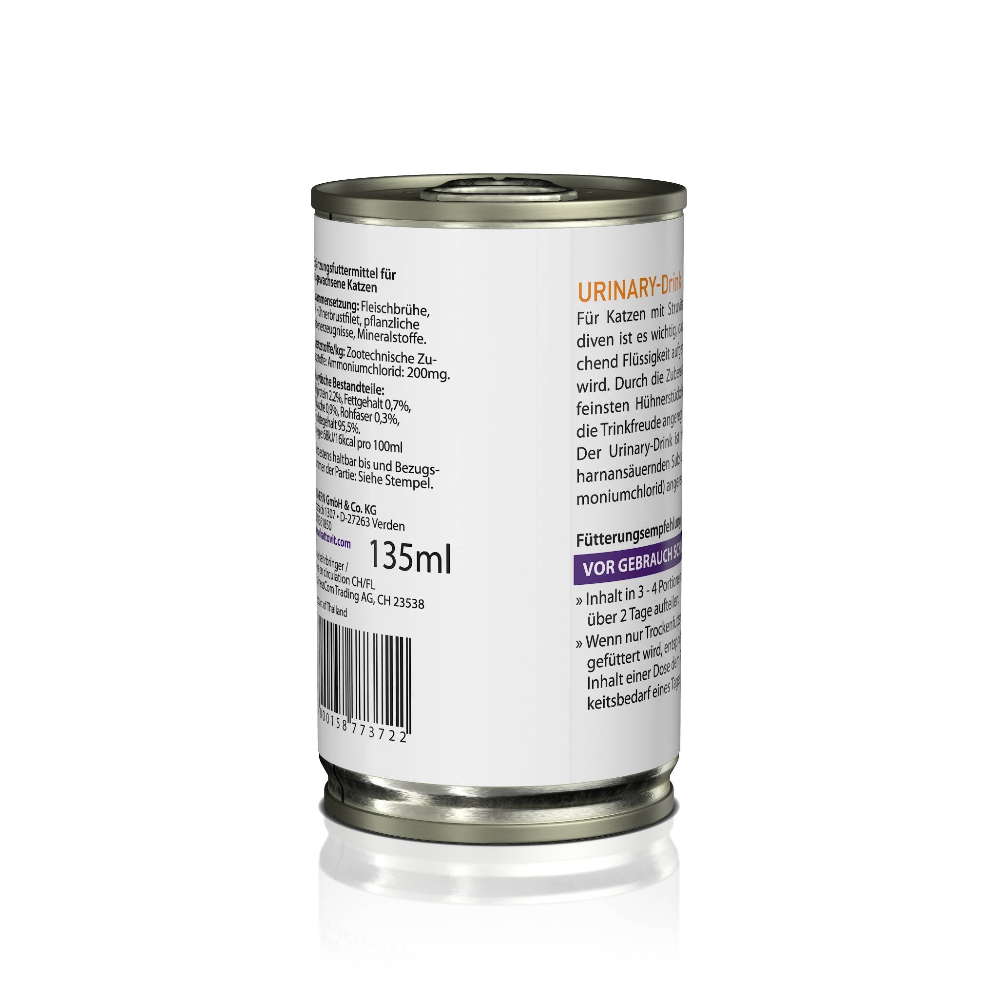 Rückseite einer KATTOVIT-Dose Urinary-Drink mit einem Inhalt von 135ml.