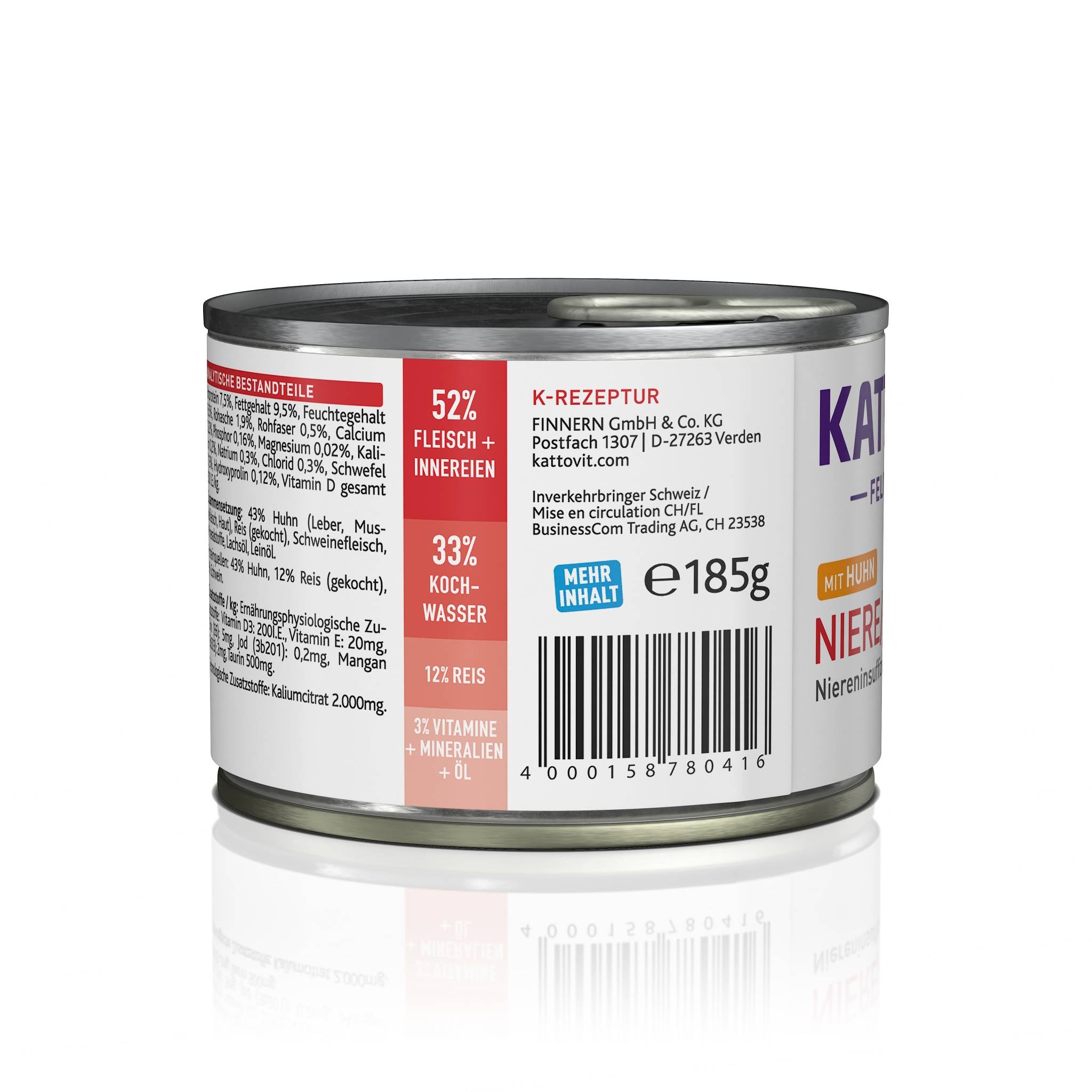 Rückseite einer KATTOVIT-Dose Niere/Renal mit Herstellerangaben und Barcode.