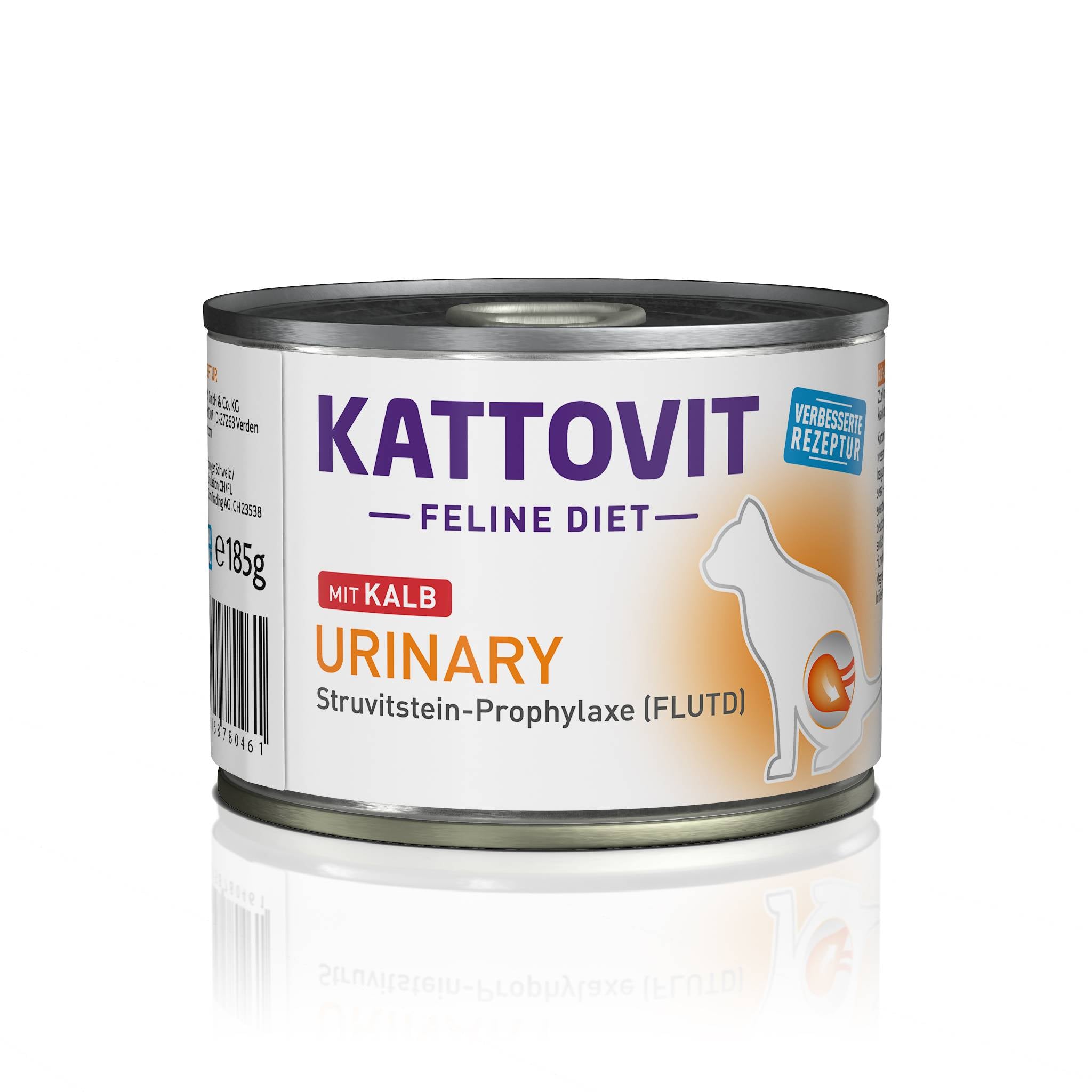 Eine Dose Katzenfutter der Reihe KATTOVIT Feline Diet Urinary mit Kalb.