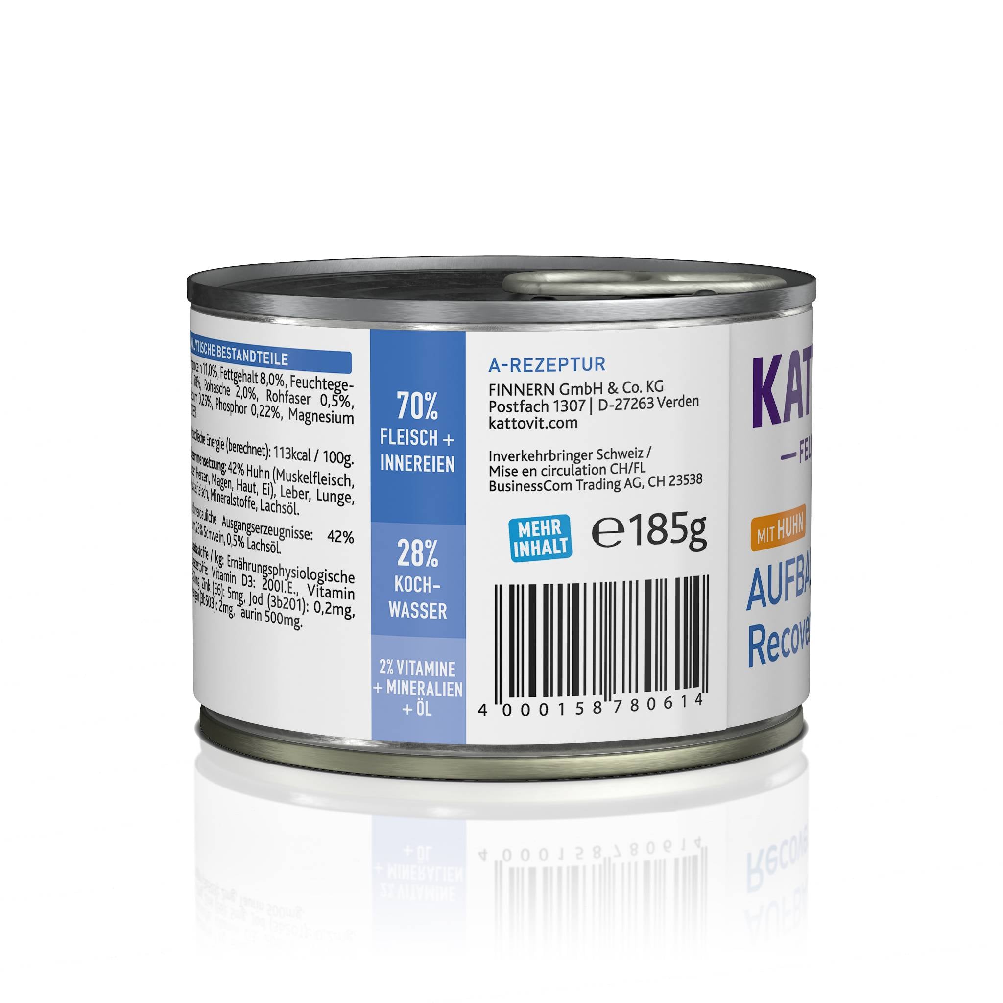 Rückseite einer KATTOVIT-Dose Aufbaukur mit Herstellerangaben und Barcode.